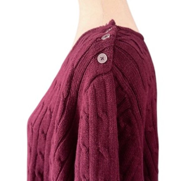 TALBOTS Burgundy Cable Knit Crewneck Sweater Cotton Shoulder Buttons Plus 3X EUC - Picture 4 of 11